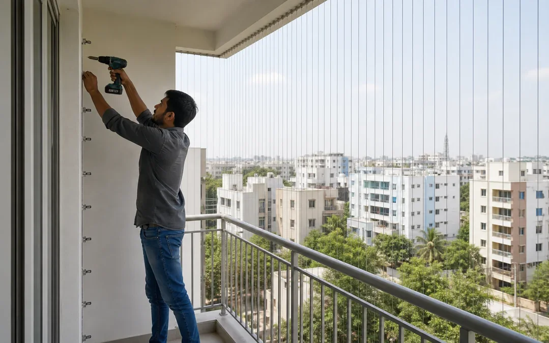 Invisible grill cable fixing work in Hyderabad