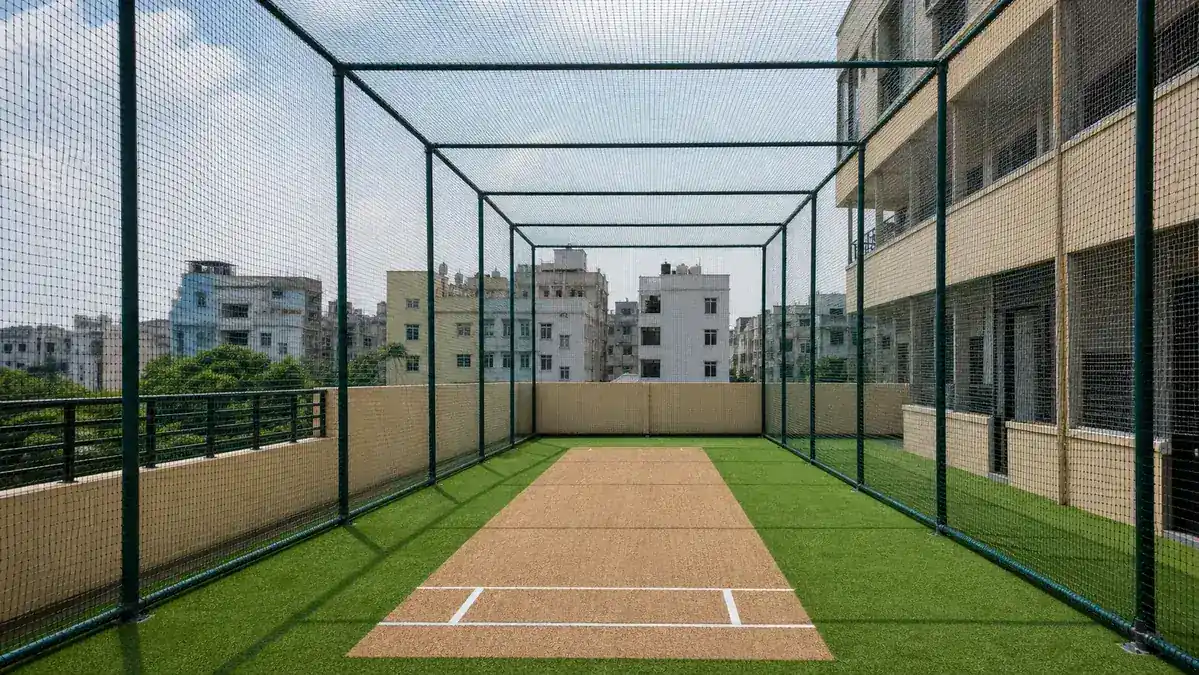 Terrace cricket net after installation in Hyderabad