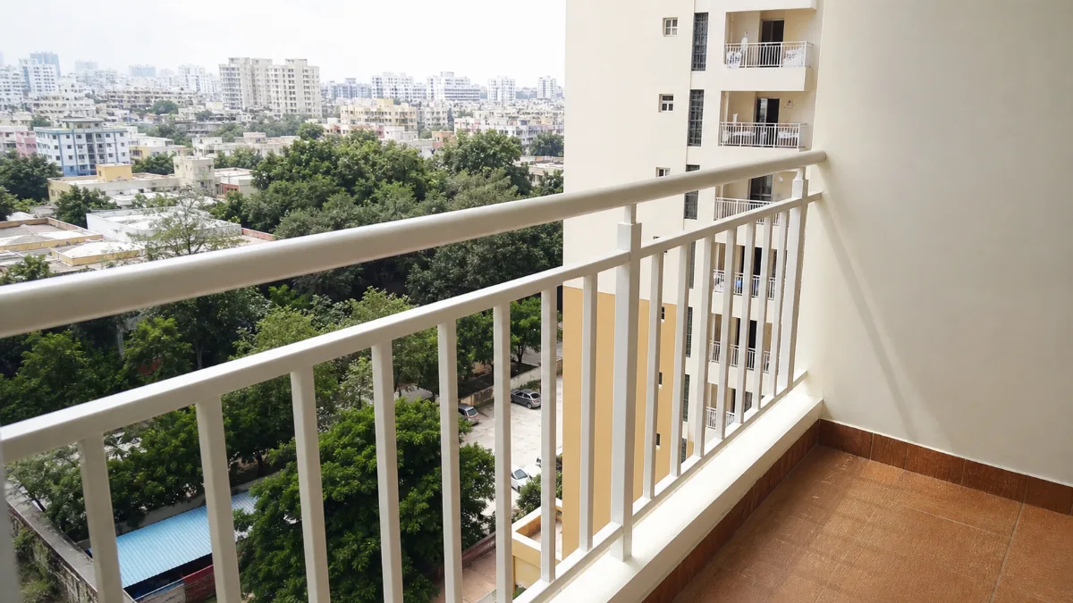 Before children safety nets installation on open apartment balcony railing in Hyderabad