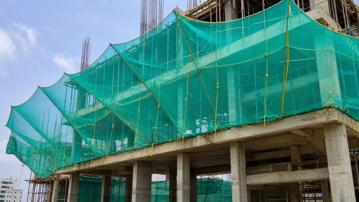 Construction safety nets after installation at Hyderabad building site