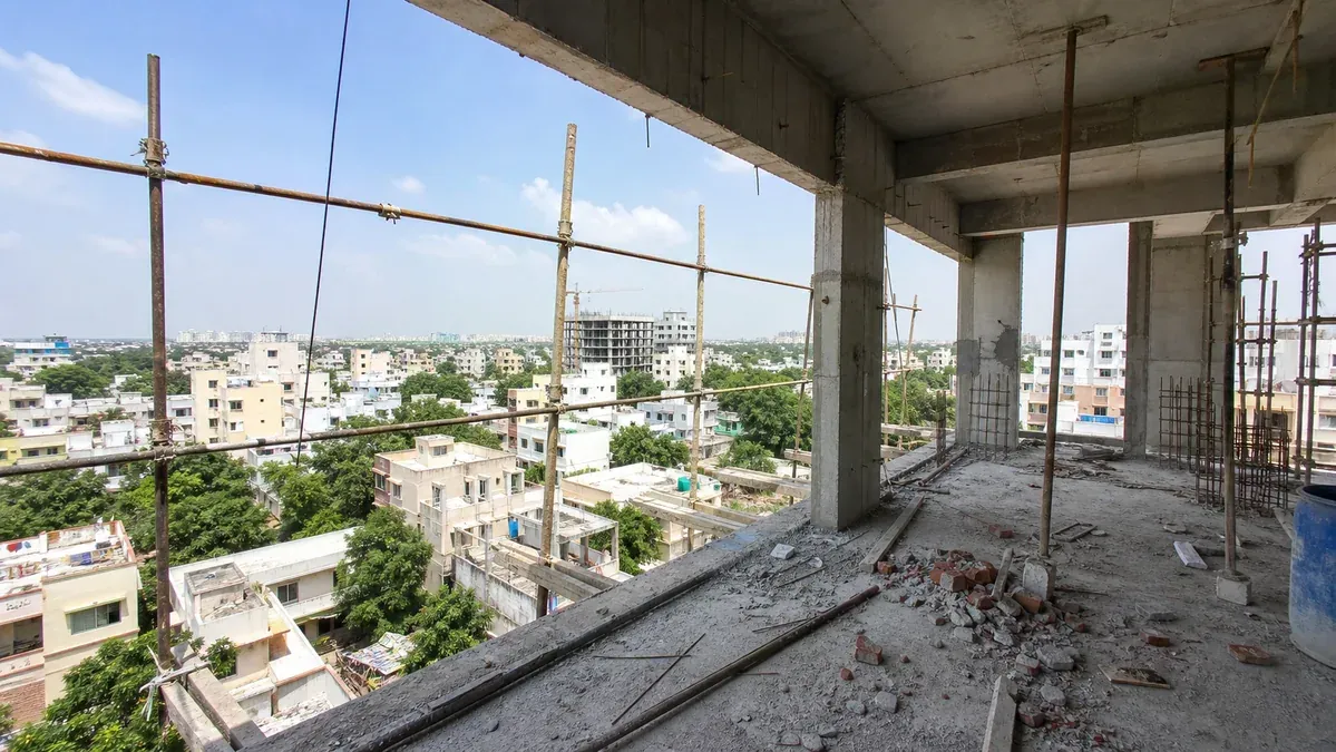 Construction site before safety net installation in Hyderabad