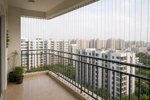 Balcony invisible grill installation example for Alwal homes