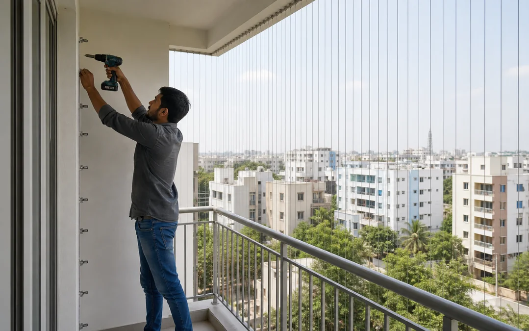 Invisible grill wire fixing for window openings in Hyderabad
