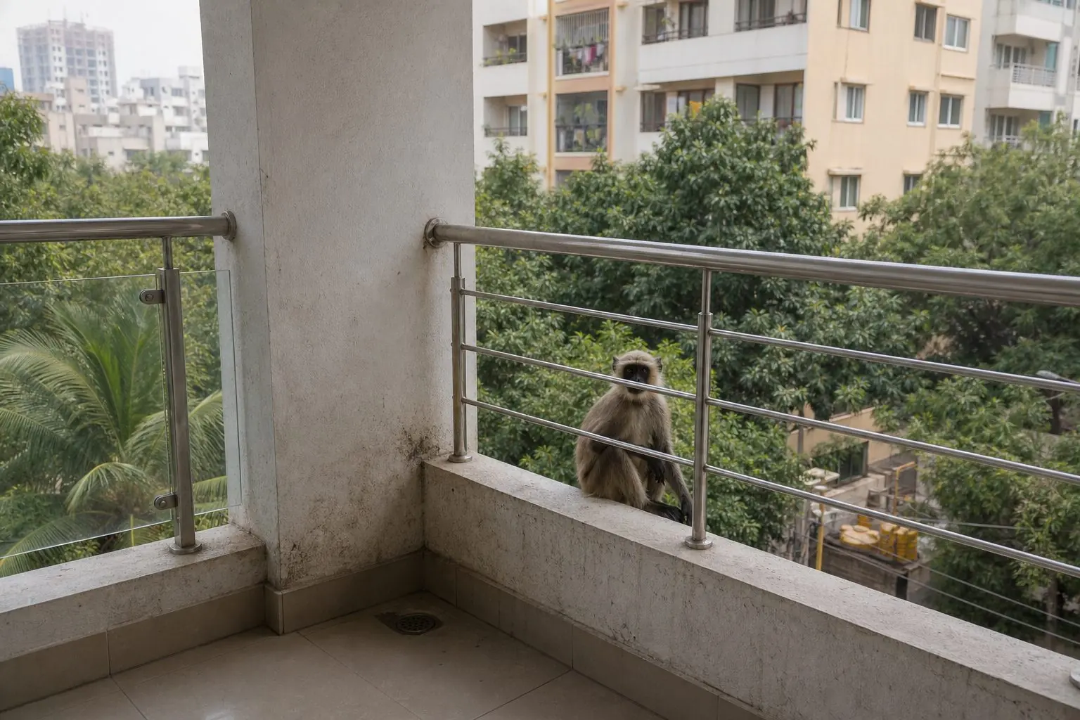 Before monkey safety net installation on Hyderabad apartment balcony